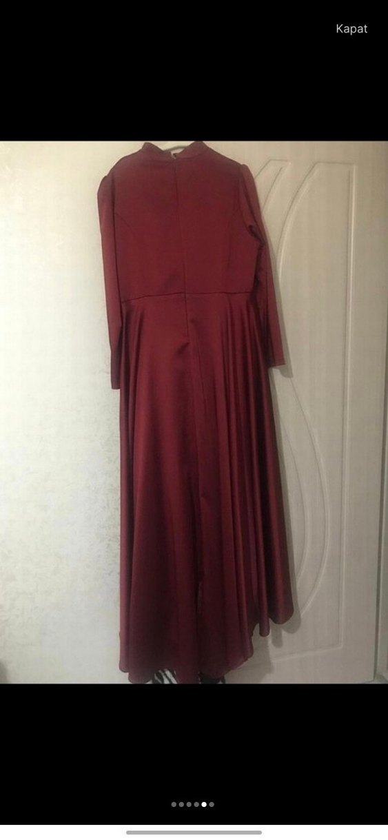 Bordo Uzun Kollu Drapeli Abiye Elbise - Görsel 3
