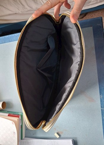 Bej Deri Kadın Omuz Tablet- Laptop Çantası - Görsel 7