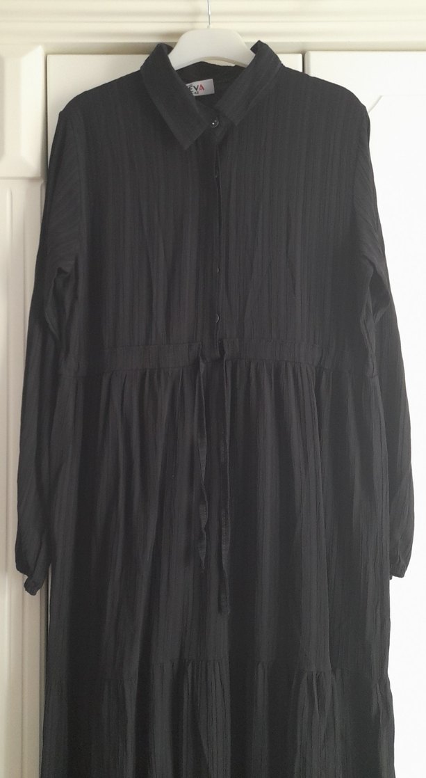 Siyah Pilili Uzun Keten Elbise - Görsel 3