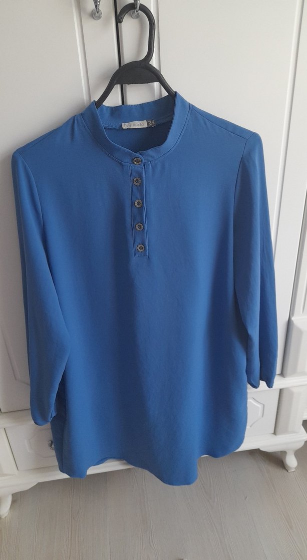 Uzun Kollu Düğmeli Mavi Kadın Gömlek Takim - Görsel 2