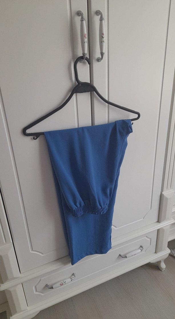 Uzun Kollu Düğmeli Mavi Kadın Gömlek Takim - Görsel 3