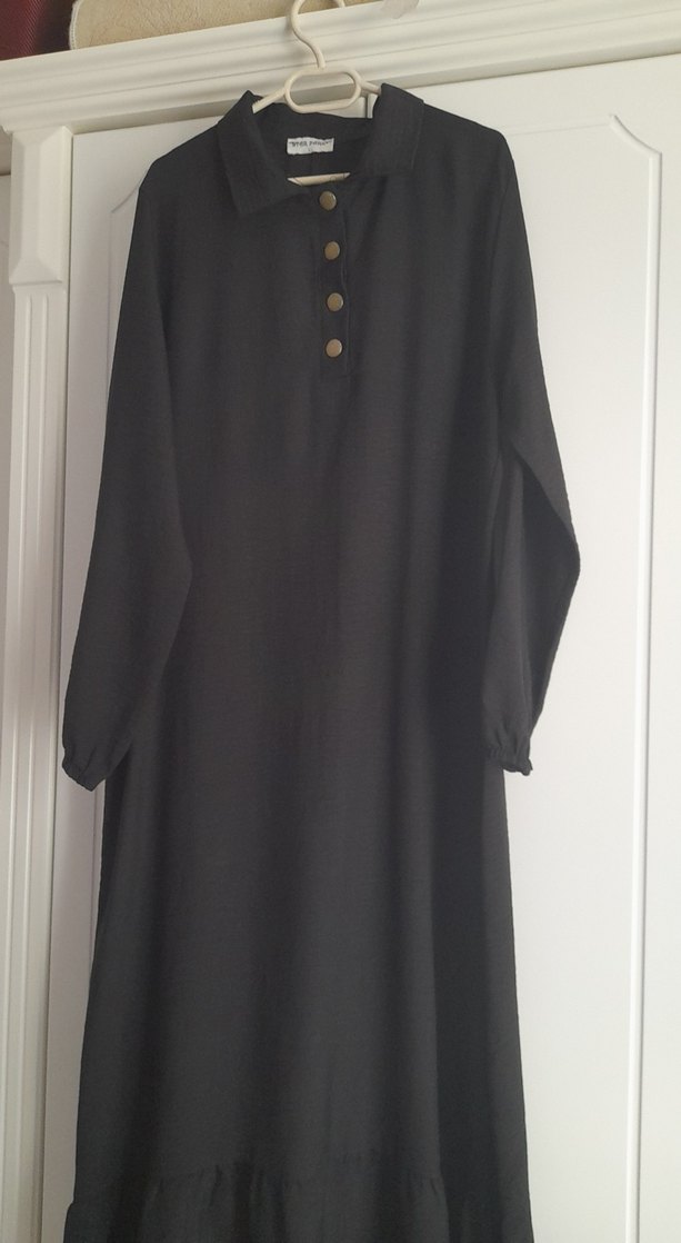 Uzun Kollu Siyah Keten Tunik - Görsel 4