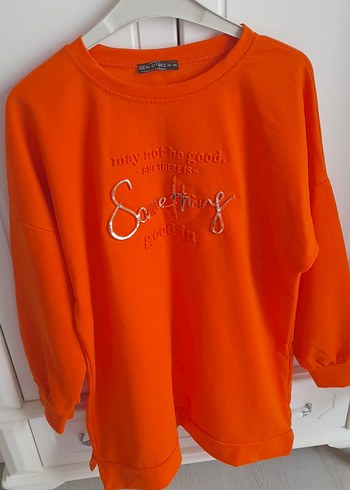 46 Beden Turuncu Baskılı Kadın Sweatshirt
