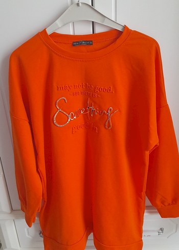 Turuncu Baskılı Kadın Sweatshirt