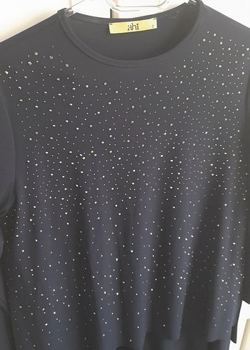 Uzun Kollu lacivert tasli Kadın Tunik - Görsel 2