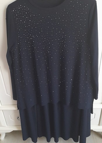 Uzun Kollu lacivert tasli Kadın Tunik - Görsel 3