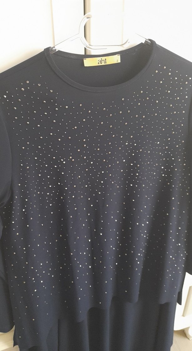 Uzun Kollu lacivert tasli Kadın Tunik - Görsel 2