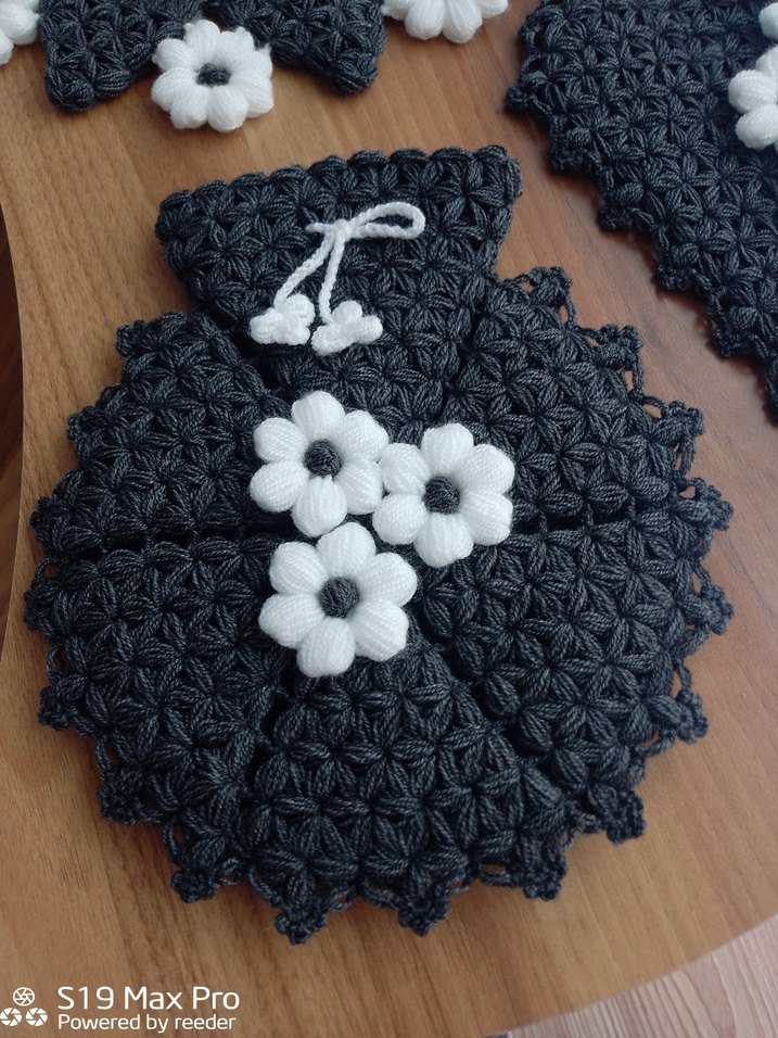 El Örgüsü Siyah-Beyaz Dekoratif Set - Görsel 3