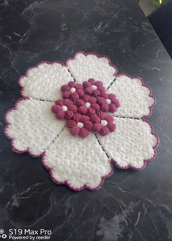 El Yapımı Beyaz ve Mor Çiçekli lif Set - Görsel 2