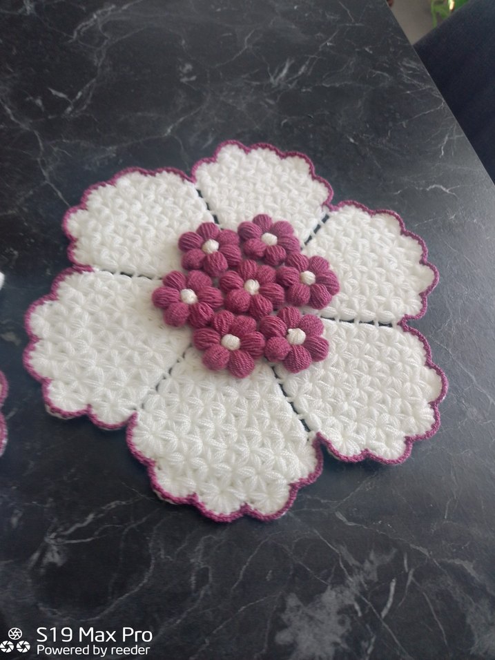 El Yapımı Beyaz ve Mor Çiçekli lif Set - Görsel 2