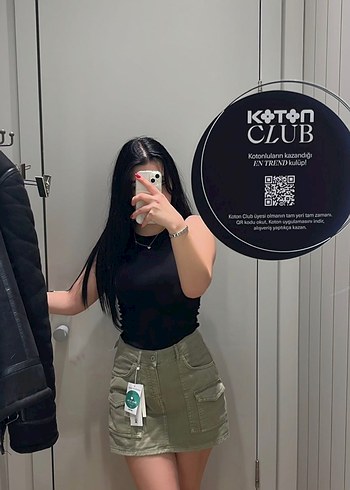 Haki Renk Kadın Denim Mini Şort Etek