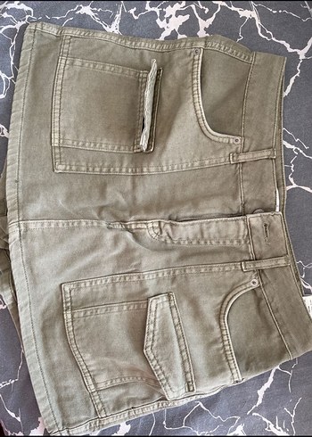 m Beden Haki Renk Kadın Denim Mini Şort Etek