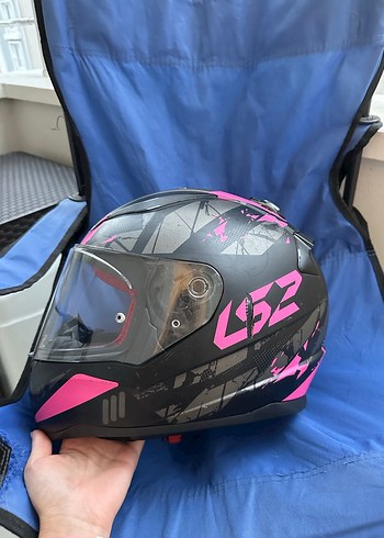 Parlak Siyah-Pembe Biker Motosiklet Kaskı - Görsel 3