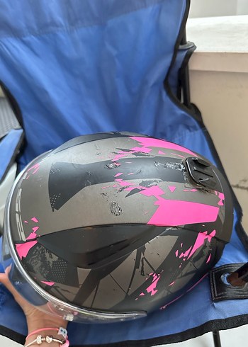 Parlak Siyah-Pembe Biker Motosiklet Kaskı - Görsel 4