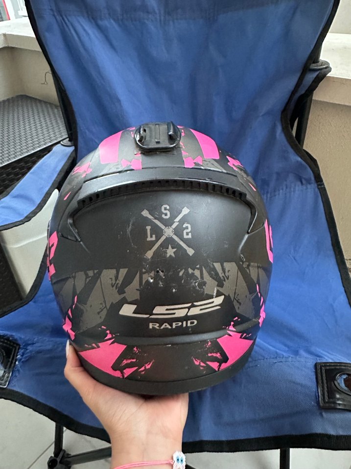 Parlak Siyah-Pembe Biker Motosiklet Kaskı - Görsel 5