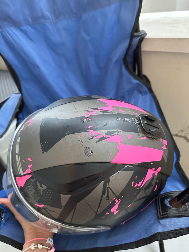 Parlak Siyah-Pembe Biker Motosiklet Kaskı - Görsel 4