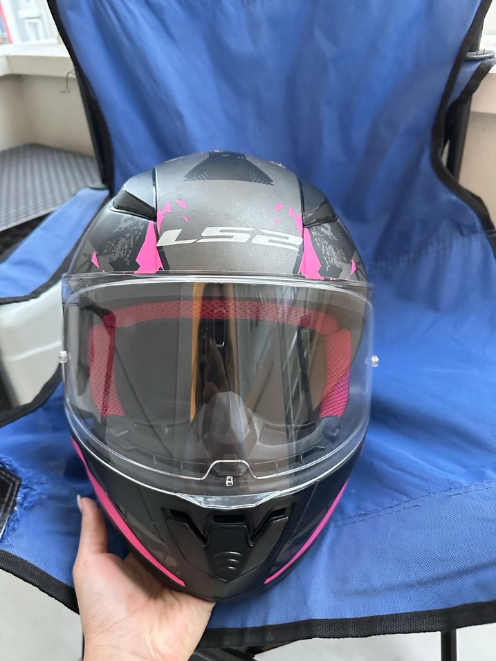 Parlak Siyah-Pembe Biker Motosiklet Kaskı - Görsel 2