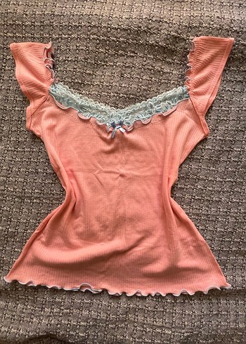 Dantel Detaylı Pembe Lolita Bluz
