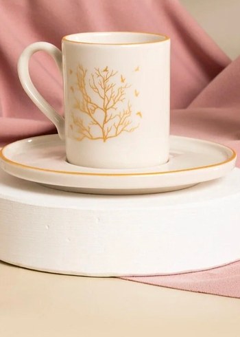 Altın Detaylı Beyaz Porselen Fincan ve Tabak - Görsel 2