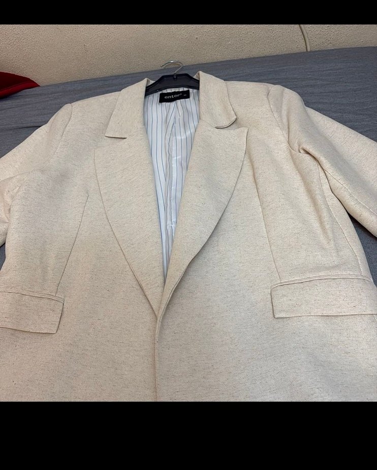 Bej Kadın Keten Blazer Ceket - Görsel 3