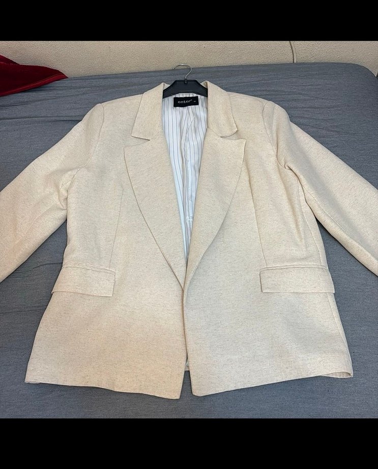 Bej Kadın Keten Blazer Ceket - Görsel 2