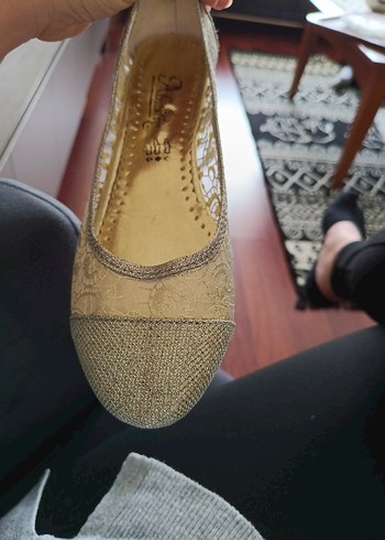 Bej Parlak Dantel DetaylıKadın Babet - Görsel 3