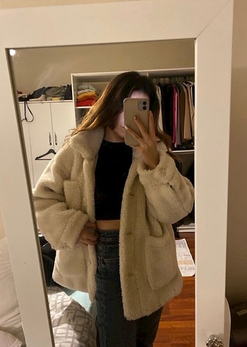 Bej Peluş Detaylı Rahat Kesim Kadın Ceket - Görsel 2