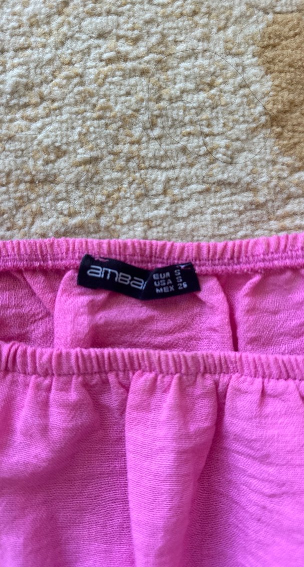 Pembe Keten Fırfırlı Kısa Kollu Bluz - Görsel 2