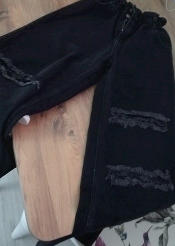 Kadın Siyah Salaş Midi Denim Pantolon