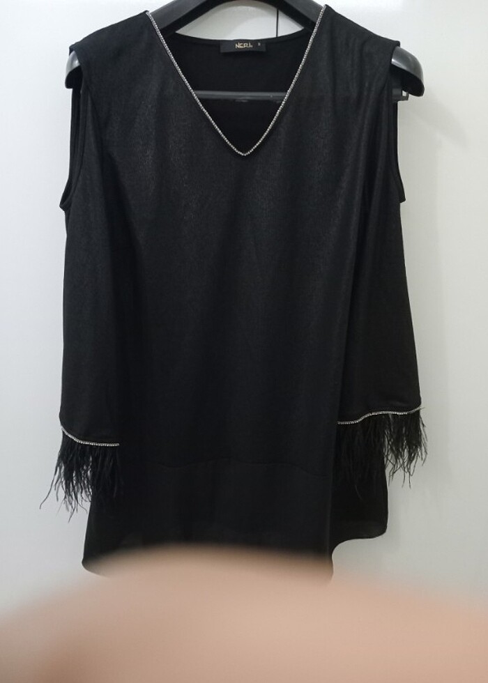 Omuzdan açık abiye tunik - Görsel 5