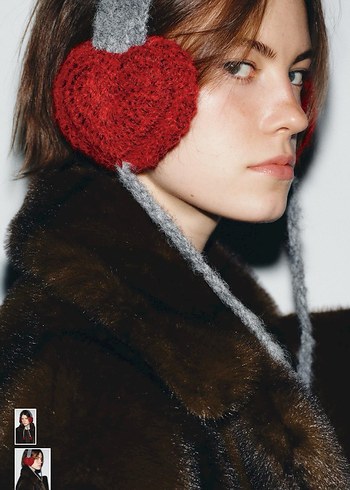 Zara Gri Örgü Kalp Kulaklık - Görsel 2