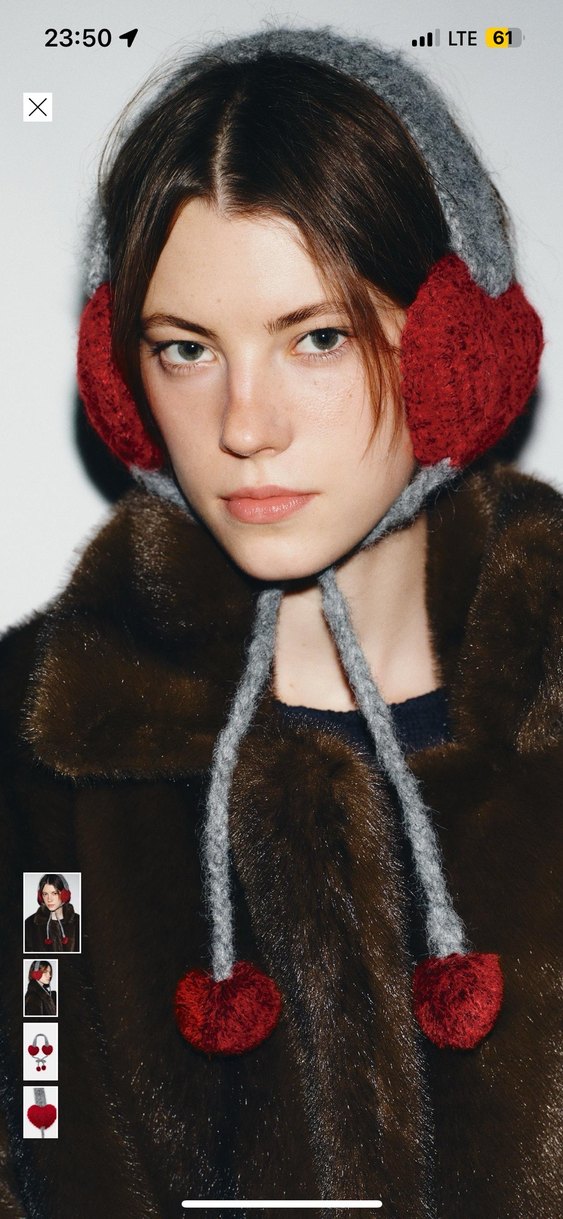 Zara Gri Örgü Kalp Kulaklık - Görsel 4