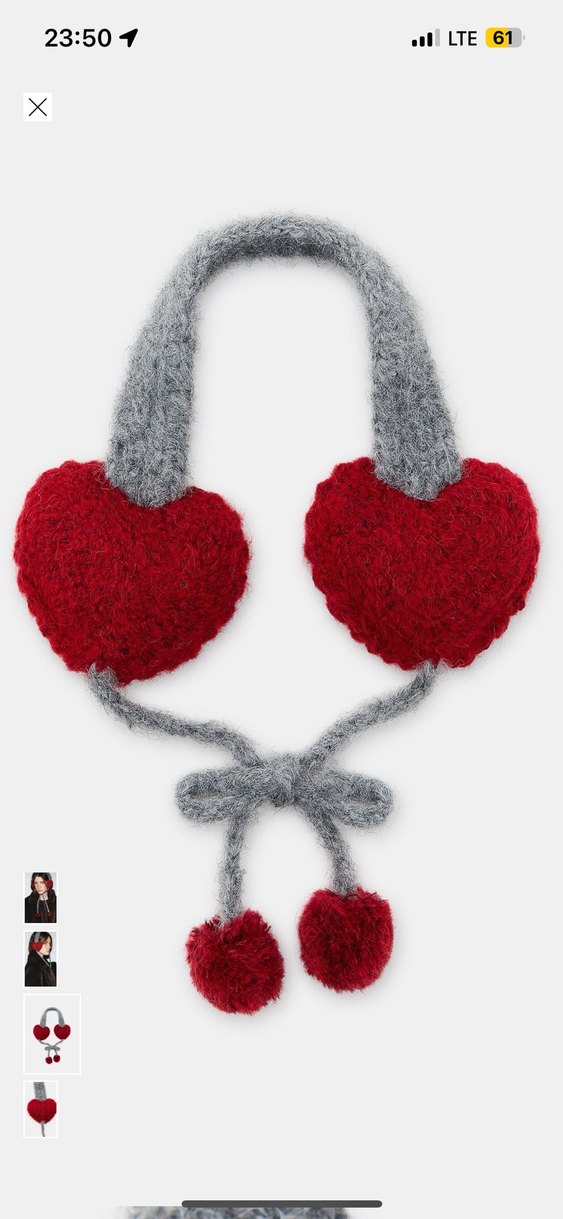 Zara Gri Örgü Kalp Kulaklık - Görsel 3