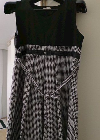 Kuşaklı Siyah-Gri Hamile Midi Elbise - Görsel 2