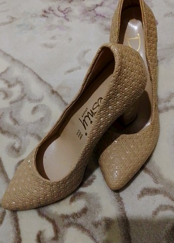 Bej Yılan Desenli Dolgu Topuklu Kadın Stiletto - Görsel 2