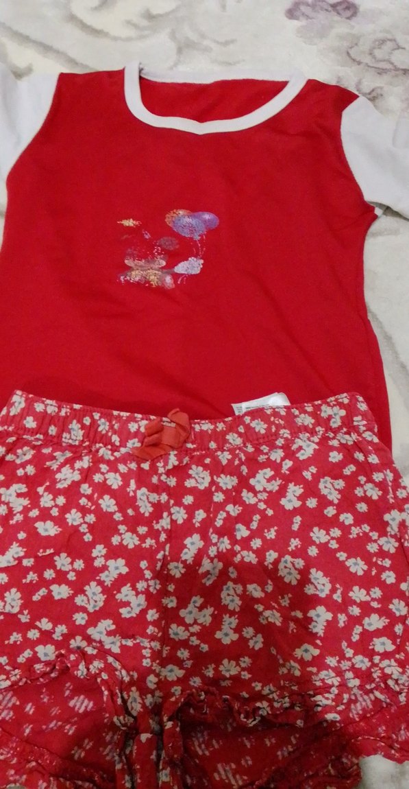 Kısa Kollu, Renkli Desenli kız çocuk  Pijama Takımı - Görsel 2