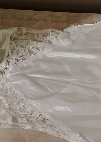 Vintage Nakışlı Beyaz Saten Gecelik - Görsel 2