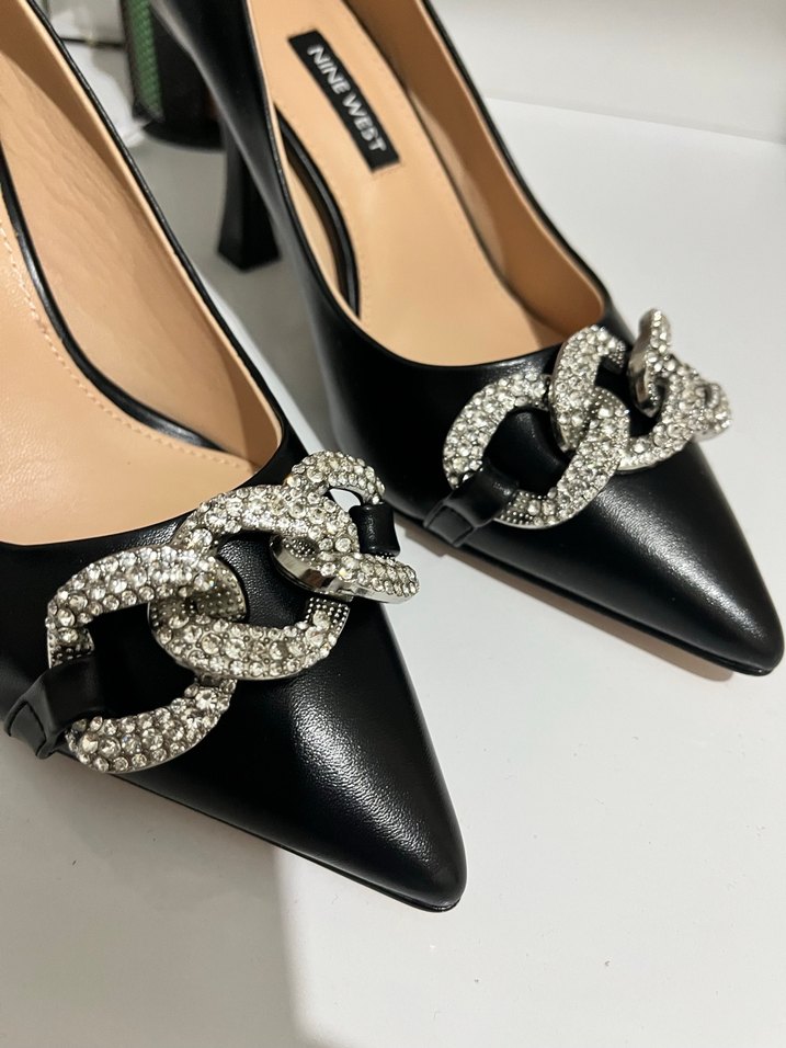 Nine West Zincir Detaylı Siyah Stiletto Deri Topuklu - Görsel 5