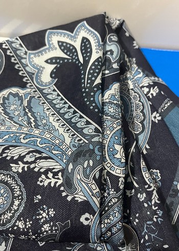 Lacivert Desenli  Pamuklu Bohem Kadın Şal - Görsel 2