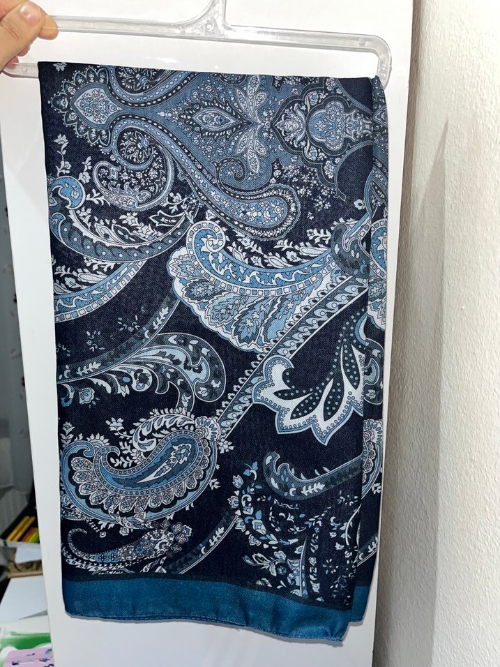 Lacivert Desenli  Pamuklu Bohem Kadın Şal - Görsel 3