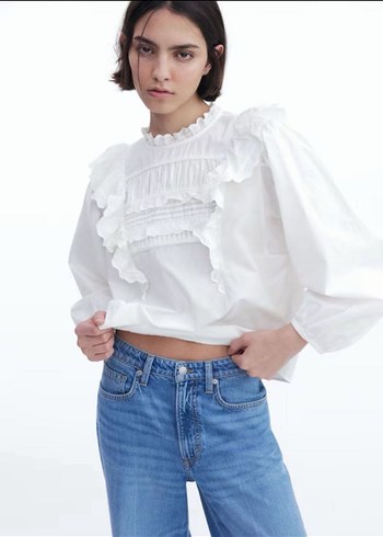 H&M Fırfırlı Pamuklu Üst/Bluz M