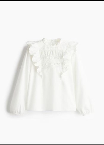 m Beden beyaz Renk H&M Fırfırlı Pamuklu Üst/Bluz M