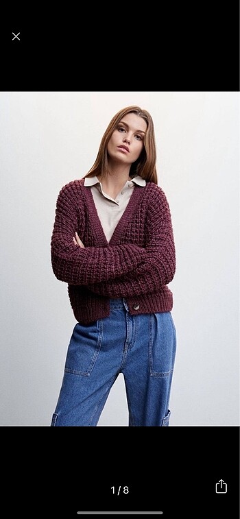 Böğürtlen Rengi Düğmeli Oversize Hırka S
