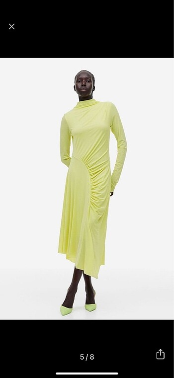 H&M Küf Yeşili Asimetrik Jarse Elbise S
