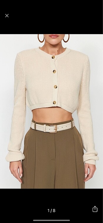 Primark Bej Süper Crop Triko Hırka M