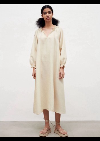 Zara Zara Lyocell Uzun Kaftan Elbise Volanlı