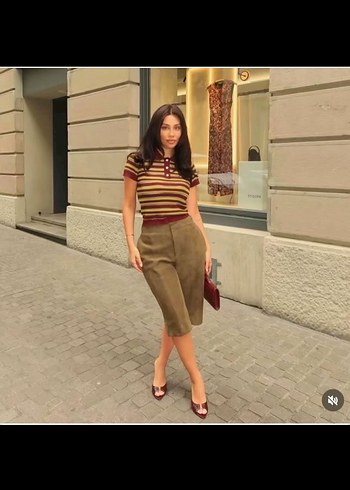 Zara ZARA ÇIZGILI ÖRGÜ POLO ÜST