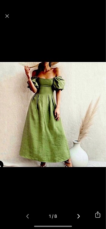 Zara Yeşil Kabarık Kollu Uzun Elbise M