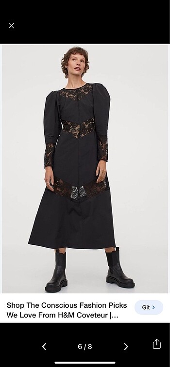 H&M Siyah Dantelli Elbise XS