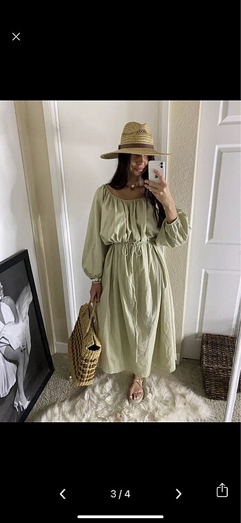 m Beden H&M İp Bağlamalı Uzun Haki Elbise M